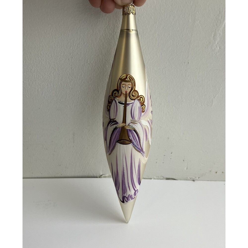 Bombay Co Hand Blown Hand Painted Tear Drop Angel Christmas Ornament 8 1/2"